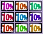 10 On Monitors Showing Several Discounts And Promotions Stock Photo