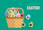 Easter Eggs Character In Basket Stock Photo
