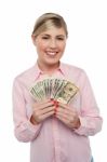 Smiling Woman With Cash Stock Photo