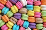 Close Up Colorful Macarons Dessert With Vintage Pastel Tones Stock Photo