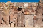 Wall At Tiwanaku, Titicaca Region, Altiplano, Bolivia Stock Photo