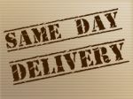 Same Day Delivery Indicates Fast Shipping And Distributing Stock Photo