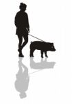 Woman With A Pig On A Leash Stock Photo