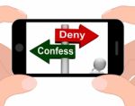 Confess Deny Signpost Displays Confessing Or Denying Guilt Innoc Stock Photo