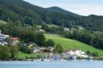 Yachts Moored On Lake Mondsee In Austria Stock Photo