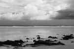 Pristine Beachfront At North Point, Moreton Island. Black And White Stock Photo