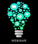 Webinar Lightbulb Means Power Source And Education Stock Photo