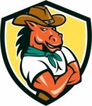 Cowboy Horse Arms Crossed Shield Cartoon Stock Photo