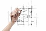 Architect Drafting A House Stock Photo