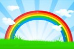  Rainbow With Sunbeam Stock Photo