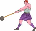 Weight Throw Highland Games Athlete Drawing Stock Photo