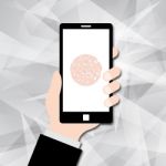 Hand Hold Mobile Phone With Fingerprint Scan Stock Photo