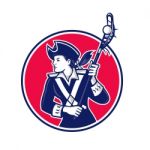 Female Lacrosse Player Patriot Mascot Stock Photo
