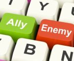 Ally Enemy Keys Mean Partnership And Opposition Stock Photo