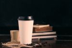 Coffee Cup On Table With Black Background Stock Photo