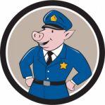 Policeman Pig Sheriff Circle Cartoon Stock Photo