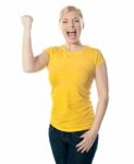 Woman With Raised Arm Stock Photo