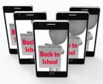 Back To School Phone Shows Beginning Of Term Stock Photo