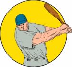 Baseball Player Swinging Bat Drawing Stock Photo