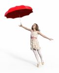 3d Rendering Of A Happy Girl With An Umbrella Stock Photo