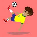 Brazilian Soccer Player Take A Jump Kick The Ball Stock Photo