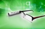 Reading Glasses With Eye Chart Stock Photo