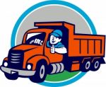 Dump Truck Driver Thumbs Up Circle Cartoon Stock Photo