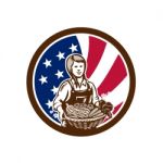 American Female Organic Farmer Usa Flag Icon Stock Photo