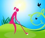 Woman Teeing Off Means Golf Course And Golfer Stock Photo
