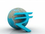 Indian Rupee Sign And World  Stock Photo