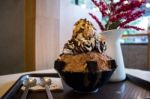 Bingsu  Vanilla Ice Cream Stock Photo