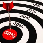 50percent On Dartboard Shows Big Savings Stock Photo
