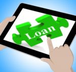 Loan Tablet Shows Credit Or Borrowing On Internet Stock Photo