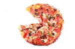 Pizza With One Slice Removed Stock Photo