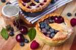 Decorated Homemade Shortcrust Pastry Berry Pies Stock Photo