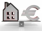House And Euro Balancing Showing Investment Stock Photo