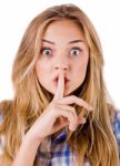 Women Says Ssshhh To Maintain Silence Stock Photo