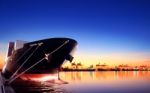 Container Ship In Import,export Port Against Beautiful Morning L Stock Photo