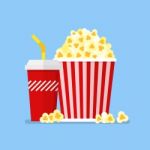 Popcorn Snack And Drink In Flat Style Stock Photo