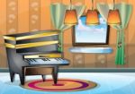 Cartoon  Illustration Interior Music Room With Separated Layers Stock Photo