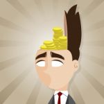 Cartoon Businessman With Gold Coin In His Head Stock Photo
