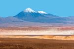 Volcanoes Licancabur And Juriques, Moon Valley, Atacama, Chile Stock Photo