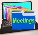 Meetings Folders Laptop Means Talk Discussion Or Conference Stock Photo