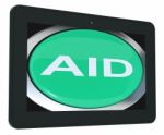 Aid Tablet Means Help Assist Or Rescue Stock Photo