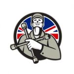 British Tyre Technician Lug Wrench Union Jack Flag Circle Icon Stock Photo