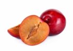 Red Plum Isolated On The White Background Stock Photo