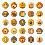 Buildings Flat Icon With Long Shadow - Iconic  Illustratio Stock Photo