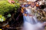 Small Waterfall In Autumn Forest Stock Photo