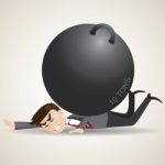 Cartoon Businessman Falling With Weight On His Back Stock Photo