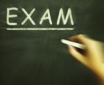 Exam Chalk Shows Assessment Test And Grade Stock Photo